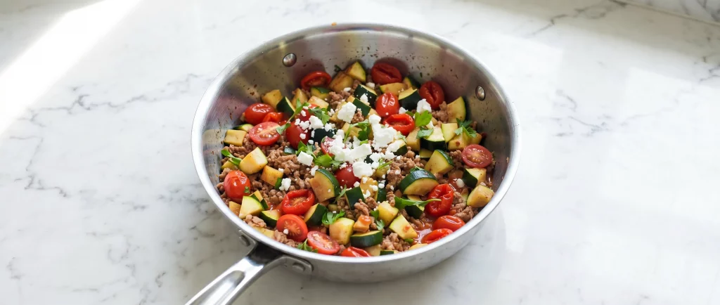 Greek Turkey and Zucchini Skillet